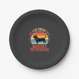 Basset Retriever Retro Sonnenuntergang Hund Pappteller