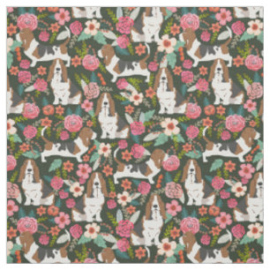 Bassett-Blumengewebe - niedliches Hundegewebe Stoff
