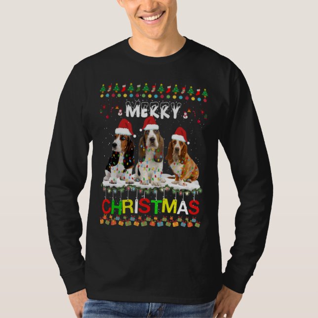Bassett Hound Weihnachtsbaum Light Pajama Xmas Dog T-Shirt (Vorderseite)