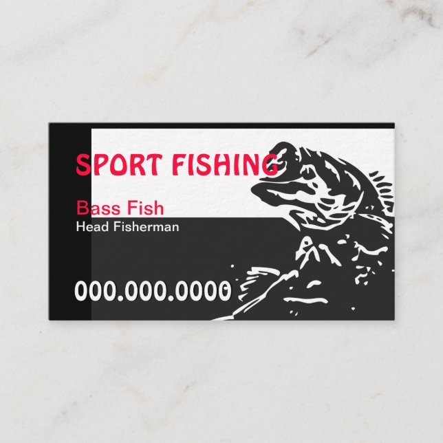 Bassfisch/Fischfang (schwarz/rot/weiß) Visitenkarte (Vorderseite)