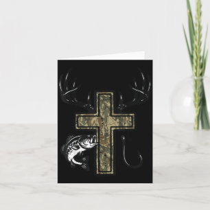Bassfisch gekreuzte Geweihe Angeln Jagen christlic Karte