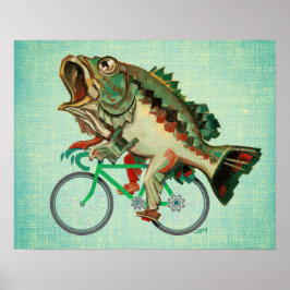 Bassfisch Reiten mit dem Fahrrad Poster