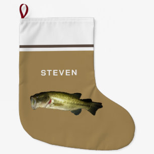 Bassfisch Rustikale Beige Brown Personalisiert Großer Weihnachtsstrumpf