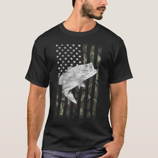 Bassfischen Camouflage Flag Big Mouth T-Shirt (Vorderseite)