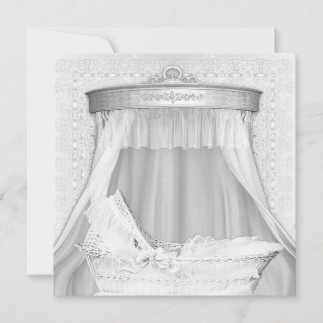 Bassinet Elégant Baby shower blanc pur Invitation (Devant)