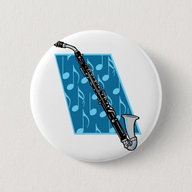 Bassklarinette mit blauem Hintergrund und Button (Vorderseite)