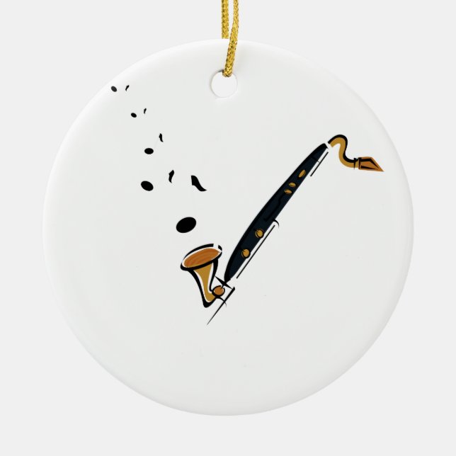 Bassklarinette mit Musiknoten Keramik Ornament (Vorne)