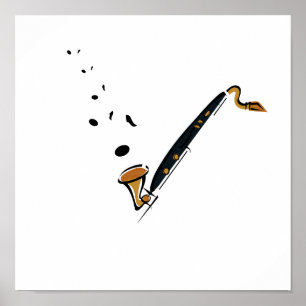 Bassklarinette mit Musiknoten Poster