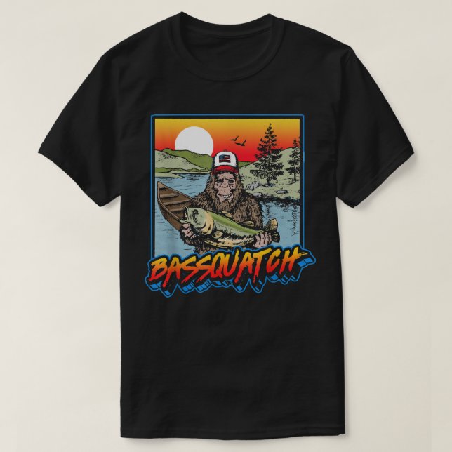Bassquatch Funny Bass Fischen Sasquatch Retro 80er T-Shirt (Design vorne)