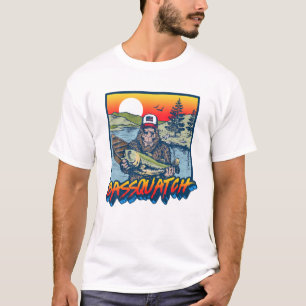 Bassquatch! Funny Bass Fishing Sasquatch Retro 80e T-Shirt