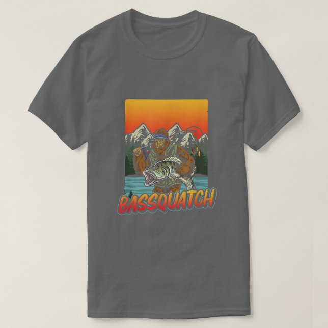 Bassquatch Funny Bass Fishing Sasquatch Retro 80s  T-Shirt (Design vorne)