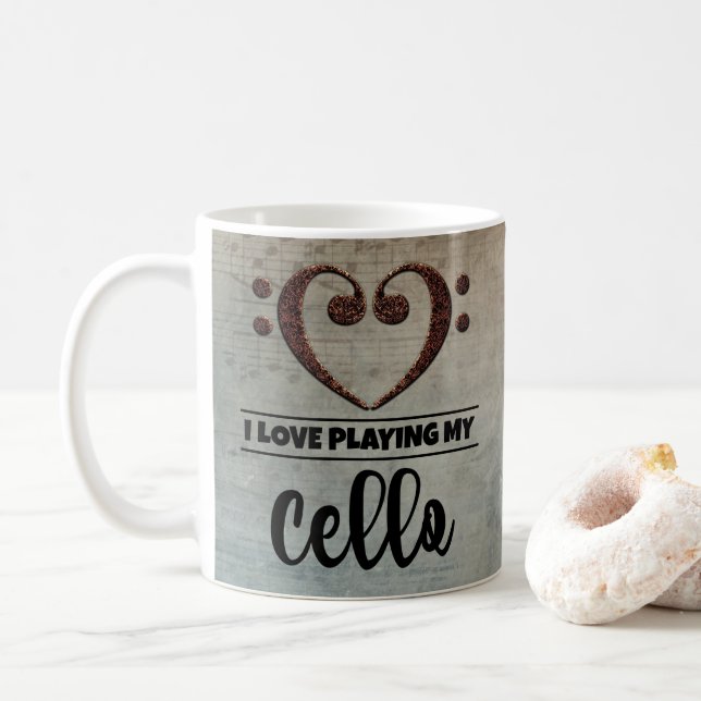 Bassschlüssel-Herz-Vintager Blatt-MusikCello Kaffeetasse (Mit Donut)
