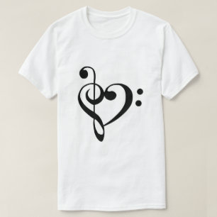 Bassschlüssel-und dreifacher Clef-Herz T-Shirt