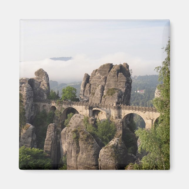 Bastei-Brücke in Deutschland runder Magnet (Vorne)