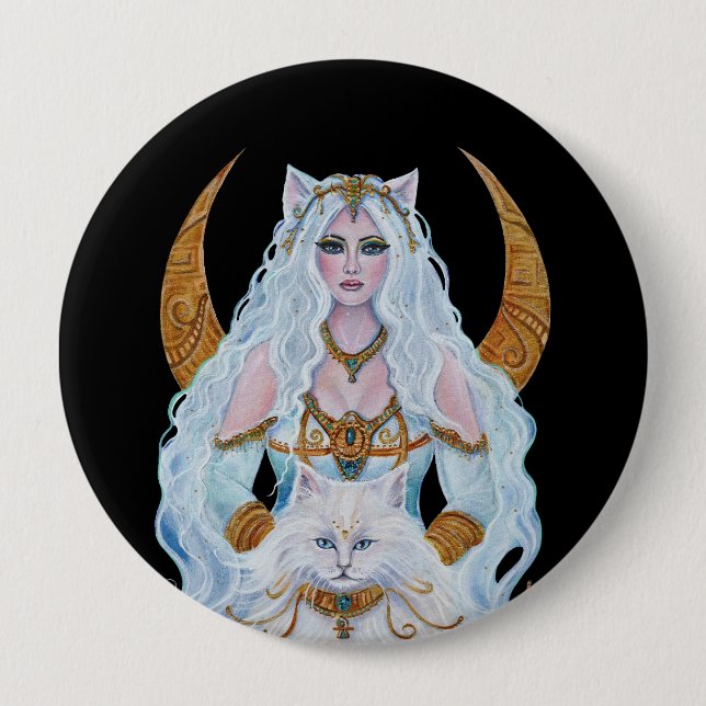 Bastet ägyptische Göttin mit Katze von Renee Lavoi Button (Vorderseite)