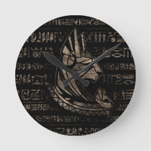 Bastet Ägyptische Göttin - Vintages Gold auf sch Runde Wanduhr