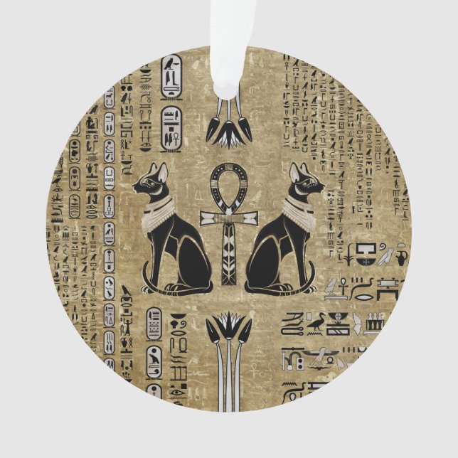 Bastet - Ägyptische Katzen und Ankh-Kreuz Ornament (Vorderseite)