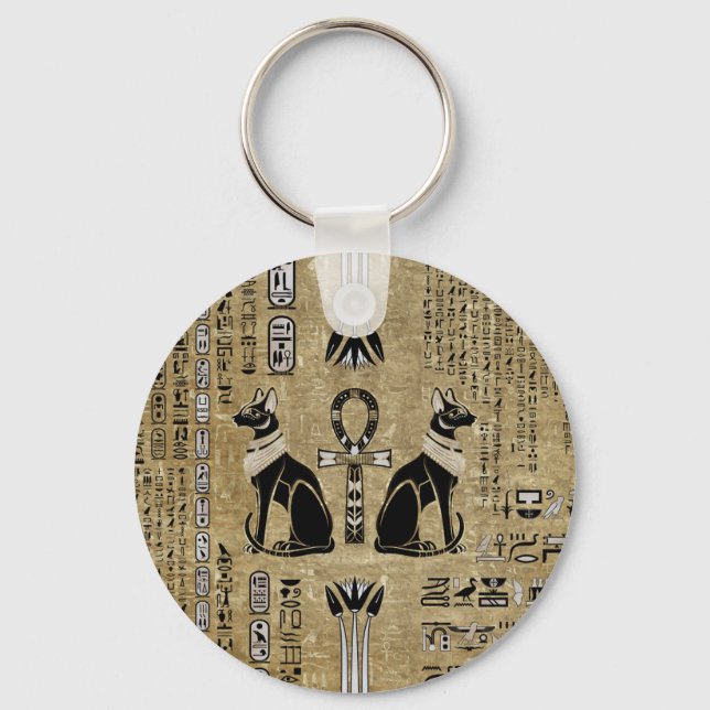 Bastet - Ägyptische Katzen und Ankh-Kreuz Schlüsselanhänger (Vorderseite)