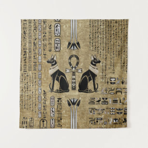 Bastet - Ägyptische Katzen und Ankh-Kreuz Wandteppich