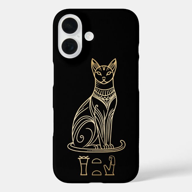 Bastet, ägyptische Katzengöttin. Name in Hieroglyp iPhone 16 Hülle (Rückseite)