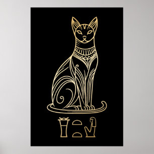 Bastet, ägyptische Katzengöttin. Name in Hieroglyp Poster