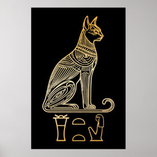 Bastet, ägyptische Katzengöttin. Name in Hieroglyp Poster