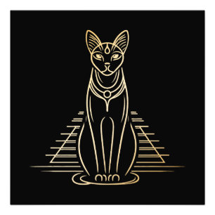 Bastet, ägyptische Katzengöttin vor einer Pyramide Fotodruck