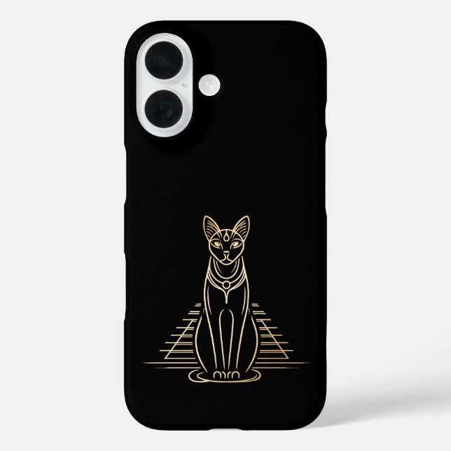 Bastet, ägyptische Katzengöttin vor einer Pyramide iPhone 16 Hülle (Rückseite)