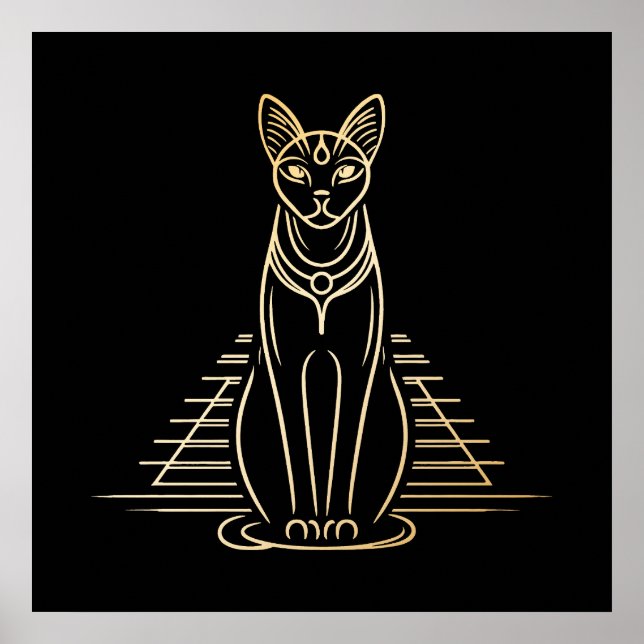 Bastet, ägyptische Katzengöttin vor einer Pyramide Poster (Vorne)