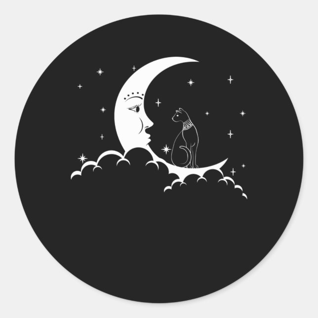 Bastet Ancient Egypt Cat Goth Moon Crescent Runder Aufkleber (Vorderseite)