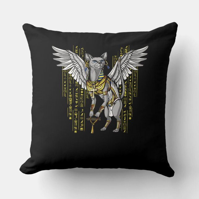 Bastet Egyptian Cat Goddess Ankh Hieroglyphs Kissen (Vorderseite)