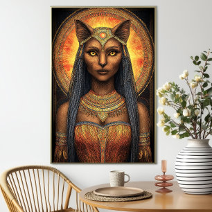 Bastet Egyptian Cat Goddess Gold Brown Art Poster