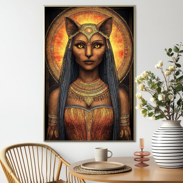 Bastet Egyptian Cat Goddess Gold Brown Art Poster (Von Creator hochgeladen)