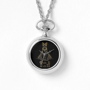 Bastet mit Namen in Hieroglyphen und Ägypten Pyram Armbanduhr