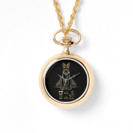 Bastet mit Namen in Hieroglyphen und Ägypten Pyram Armbanduhr