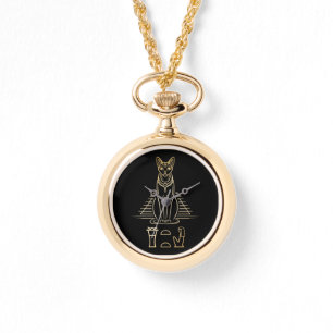 Bastet mit Namen in Hieroglyphen und Ägypten Pyram Armbanduhr
