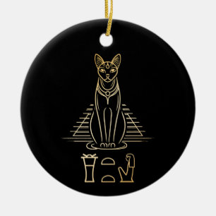 Bastet mit Namen in Hieroglyphen und Ägypten Pyram Keramik Ornament