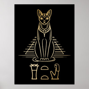 Bastet mit Namen in Hieroglyphen und Ägypten-Pyram Poster