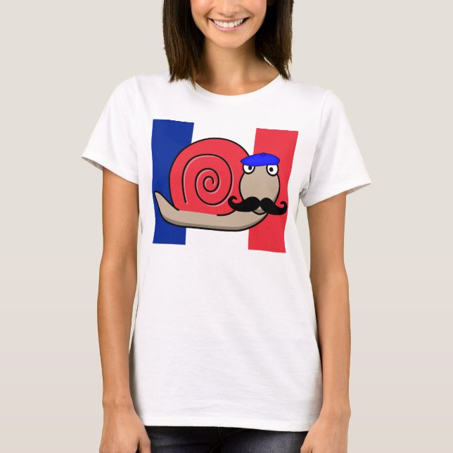 Bastille Day Snail mit Mustache T-Shirt (Vorderseite)