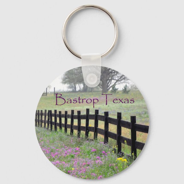 Bastrop Texas Fence Line Wildblumen Schlüsselkette Schlüsselanhänger (Vorderseite)