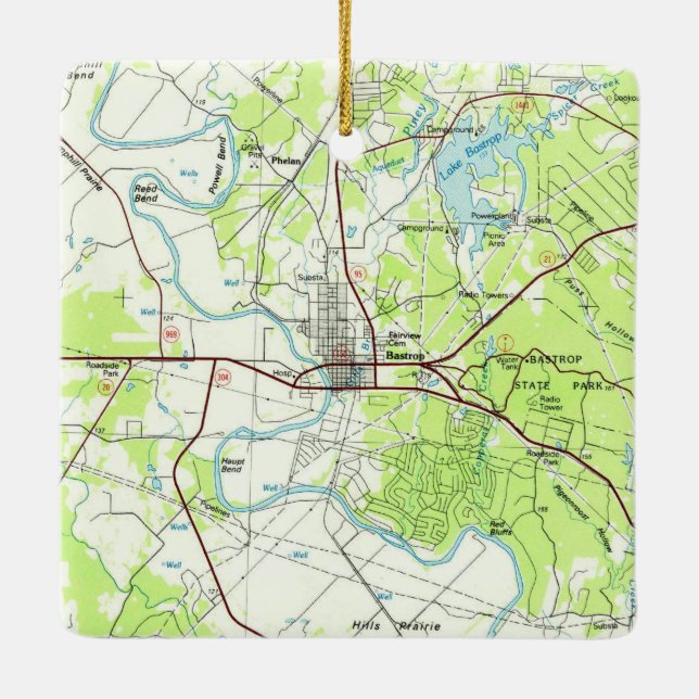 Bastrop TX Topo Karte Keramikornament (Rückseite)