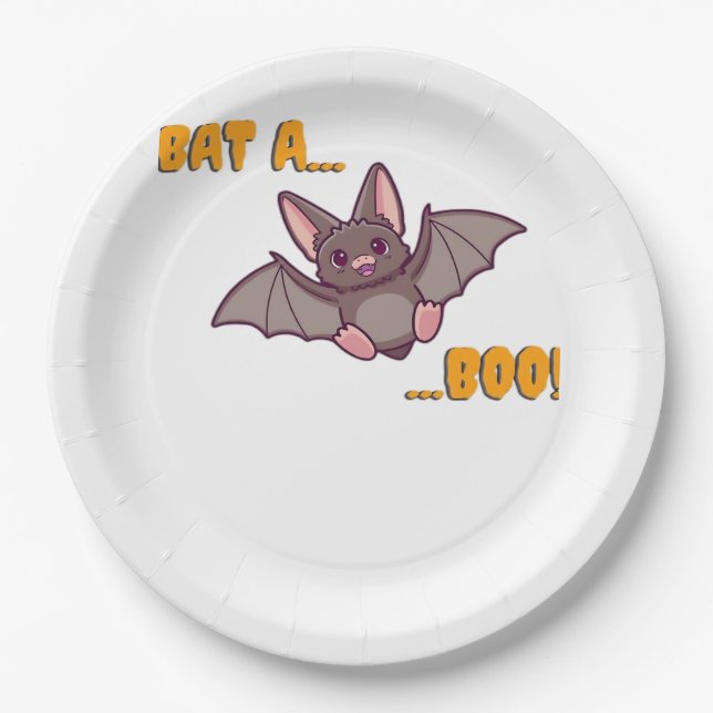 Bat A Boo Niedlich Bat Pappteller (Vorderseite)