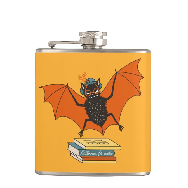 Bat Book Lover Funny Halloween Flachmann (Vorderseite)