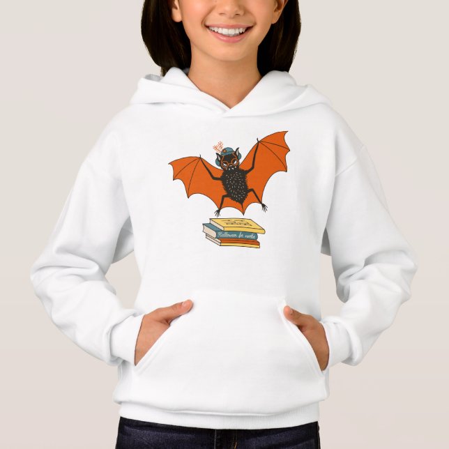 Bat Book Lover Funny Halloween Hoodie (Vorderseite)