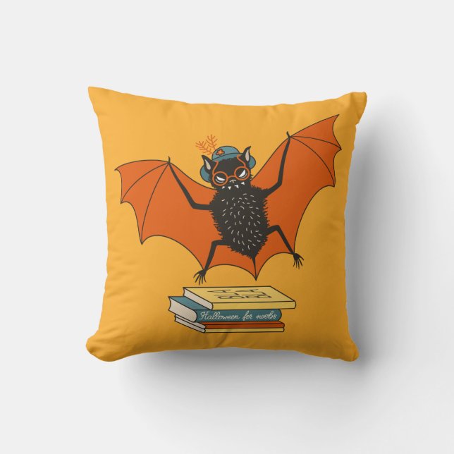 Bat Book Lover Funny Halloween Kissen (Vorderseite)