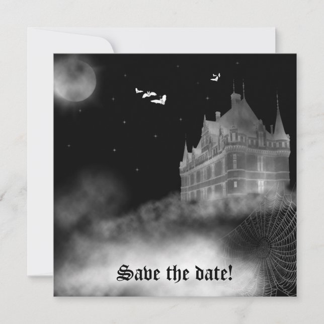 Bat Castle Vampire Goth Faire-part de mariage (Devant)