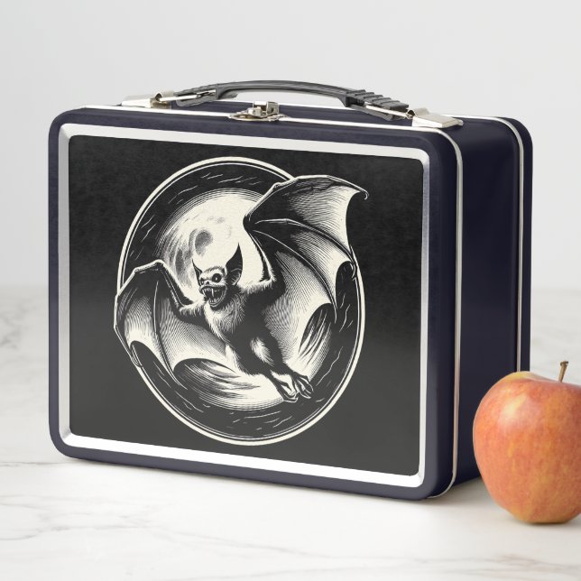 Bat Flying with Moon Behind Goth Horror Metall Brotdose (Beispiel)
