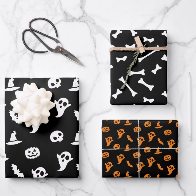 Bat-Ghost-Halloween-Muster Geschenkpapier Set (Vorderseite)