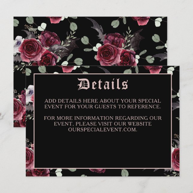 Bat gothique noir élégant et carte Rose (Devant / Derrière)