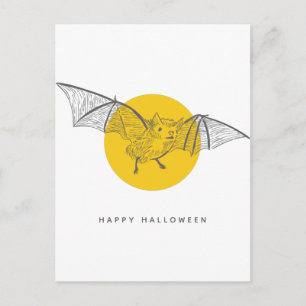 Bat Halloween   Niedlicher, moderner Sketch Postkarte